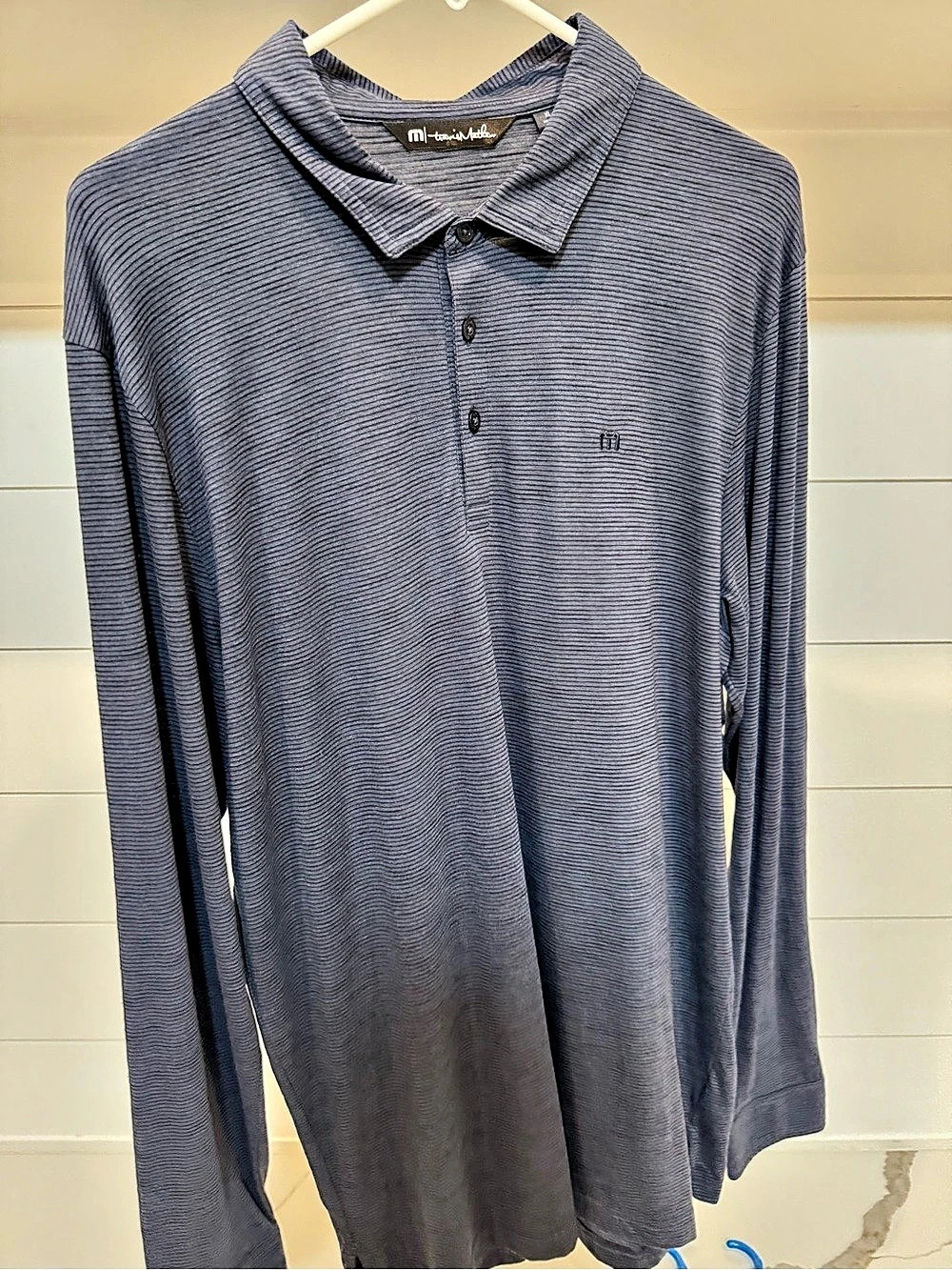 TravisMathew Long Sleeve Striped Polo in Blue XL Like New